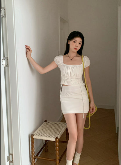 Puff Sleeve Tie Top + Skirt Set