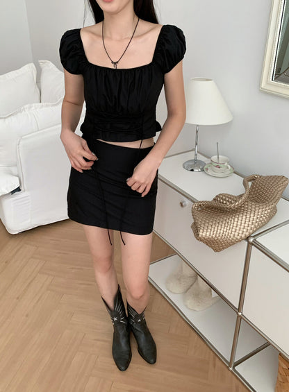 Puff Sleeve Tie Top + Skirt Set