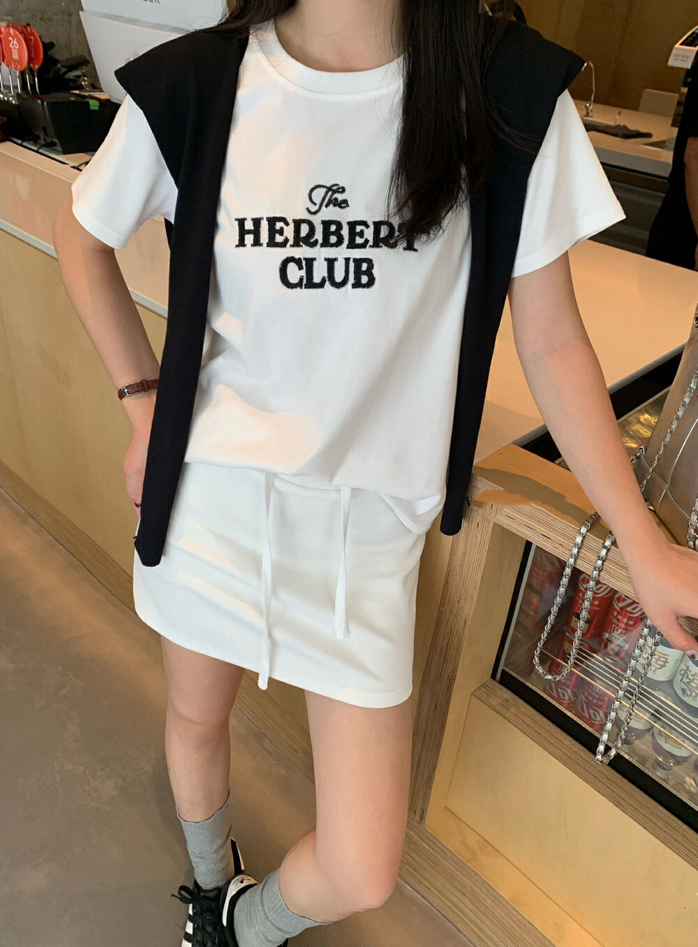 Crew Neck Embroidered Letter Loose Top + Skirt Set