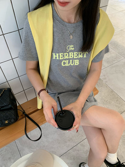 Crew Neck Embroidered Letter Loose Top + Skirt Set