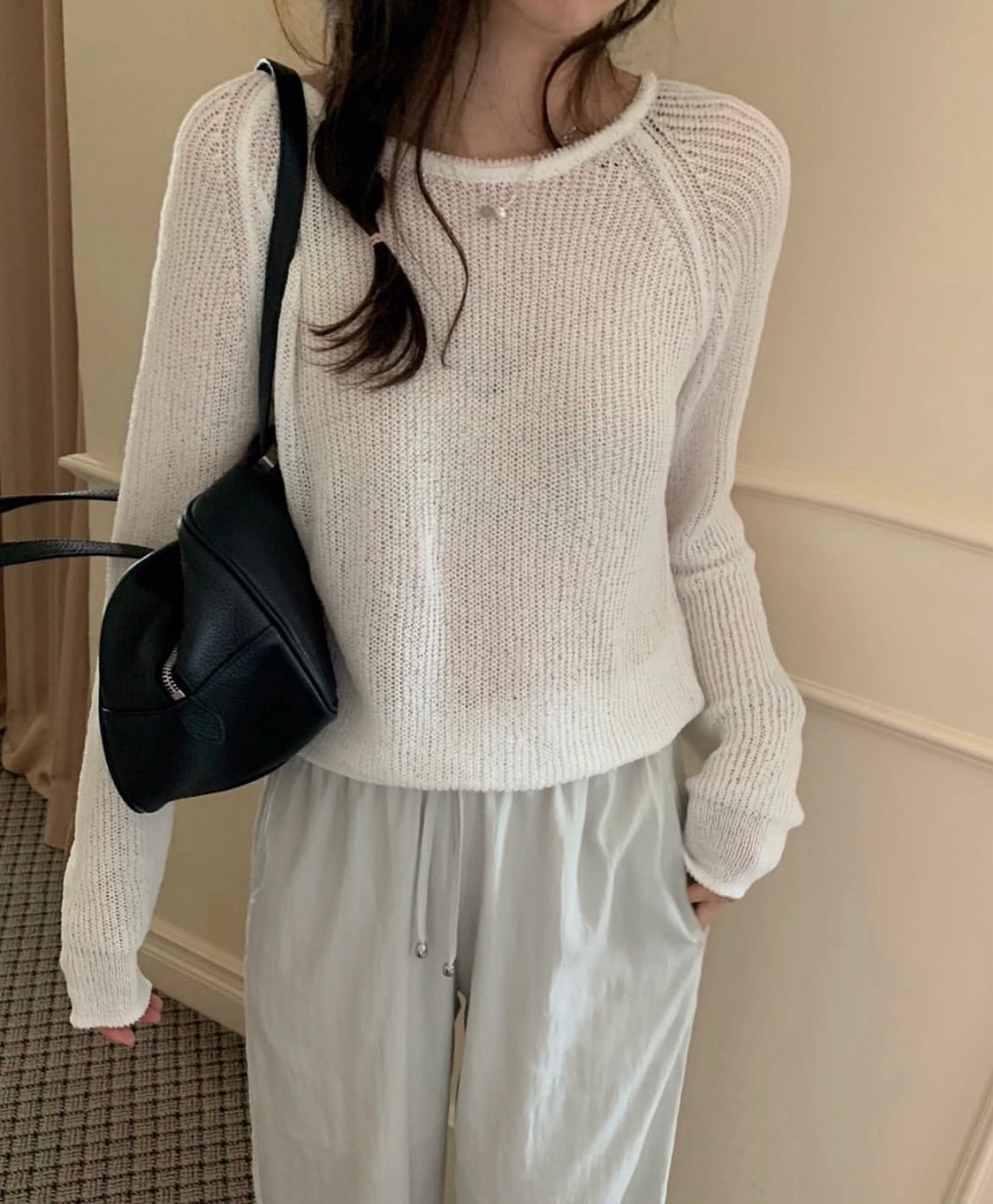 Raglan Sleeve Crew Neck Breathable Knit Top