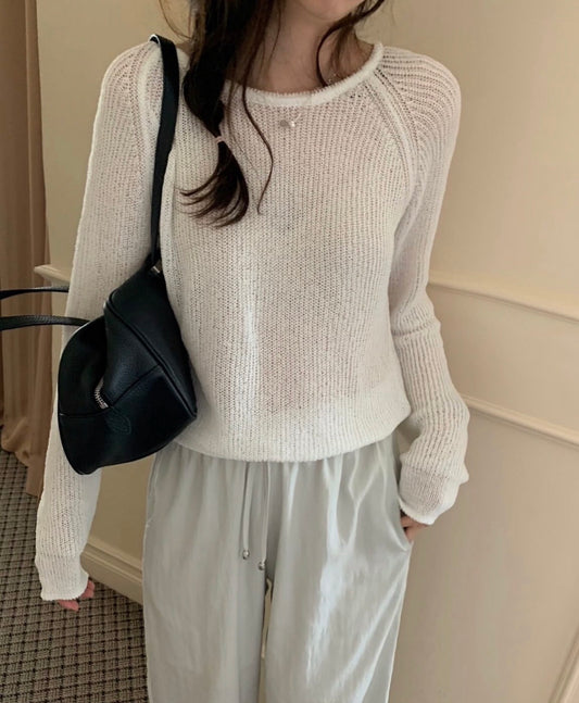 Raglan Sleeve Crew Neck Breathable Knit Top