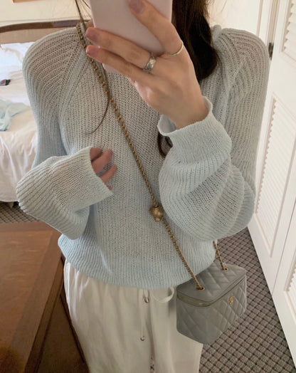 Raglan Sleeve Crew Neck Breathable Knit Top