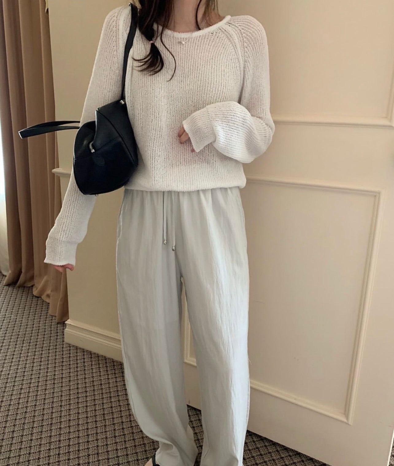 Raglan Sleeve Crew Neck Breathable Knit Top