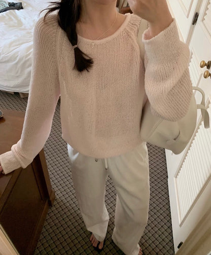 Raglan Sleeve Crew Neck Breathable Knit Top