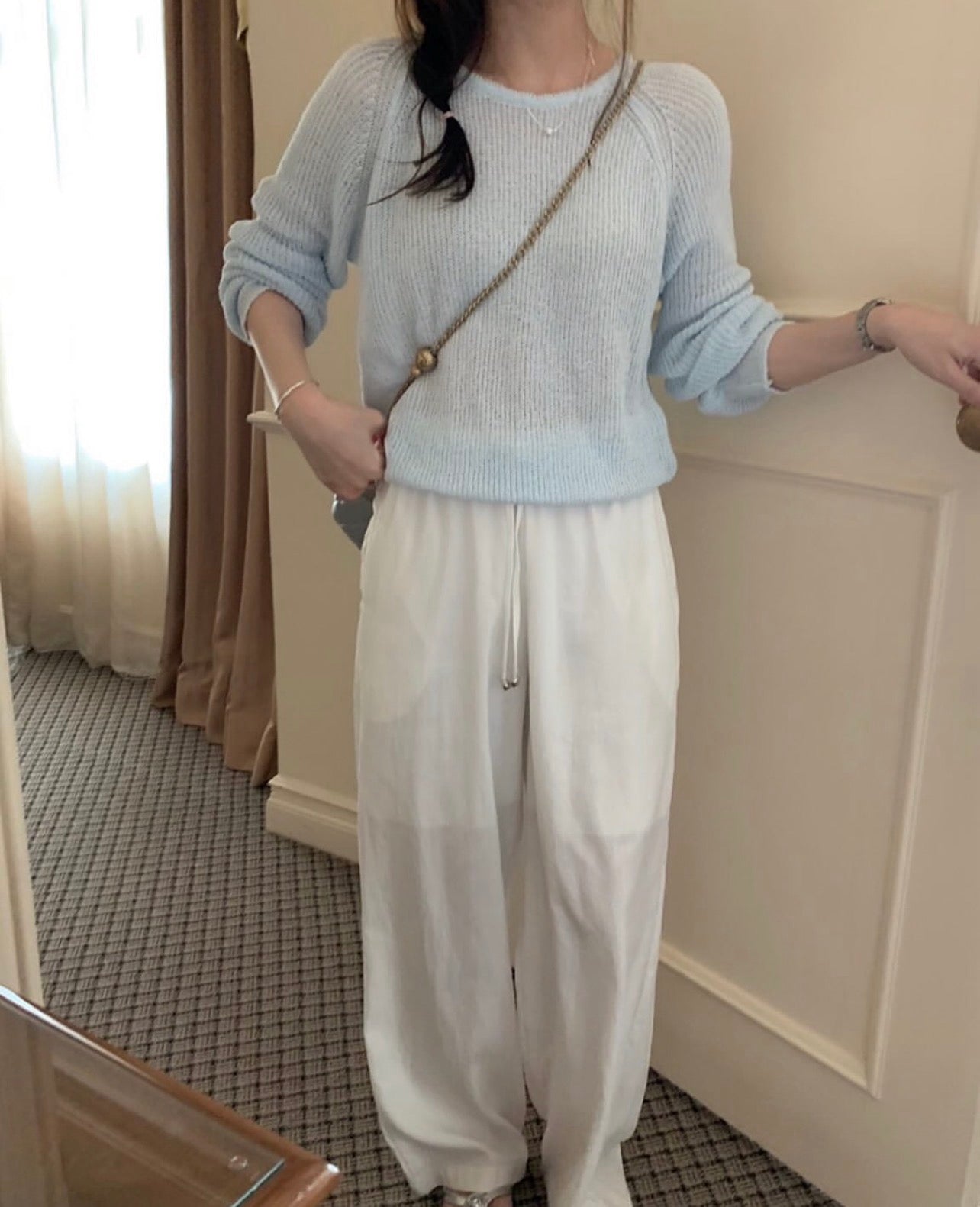 Raglan Sleeve Crew Neck Breathable Knit Top