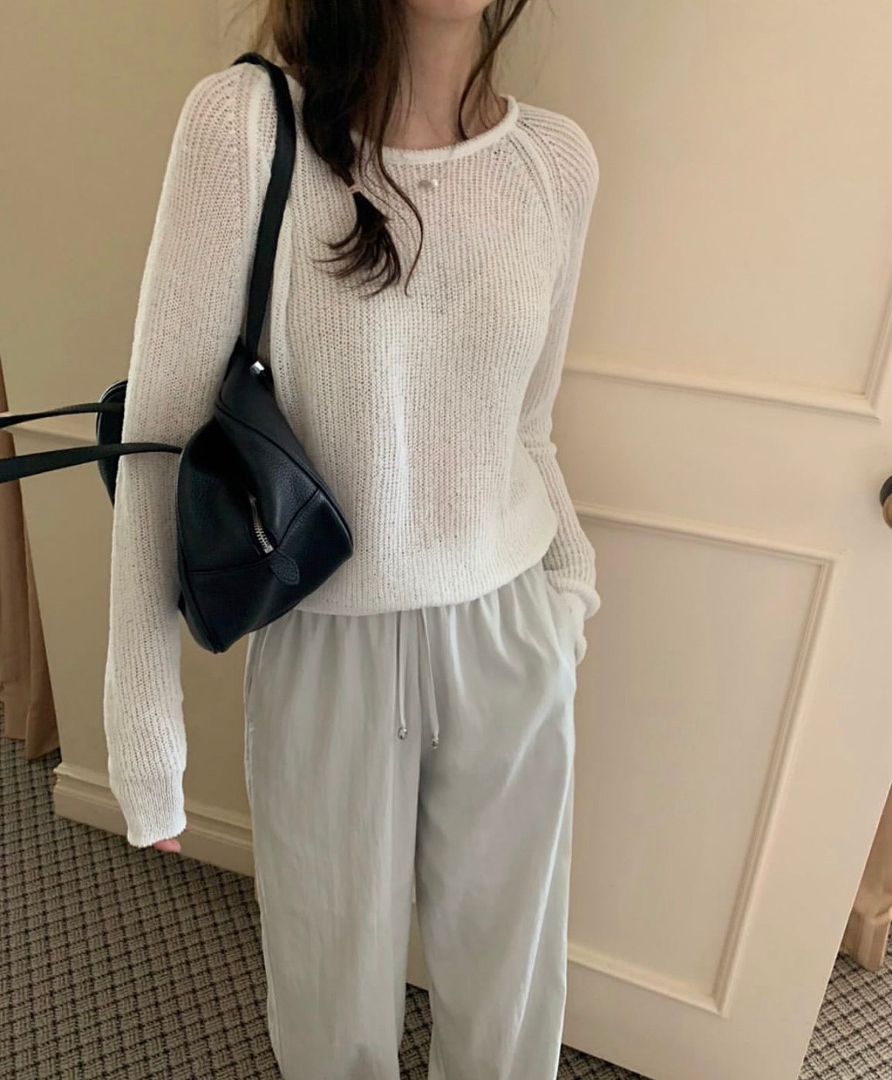 Raglan Sleeve Crew Neck Breathable Knit Top