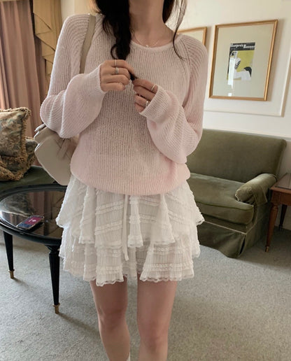 Raglan Sleeve Crew Neck Breathable Knit Top