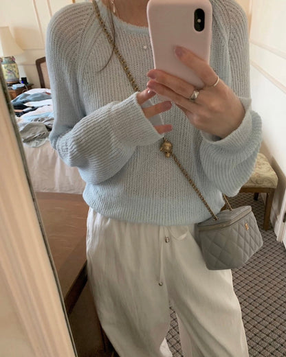 Raglan Sleeve Crew Neck Breathable Knit Top