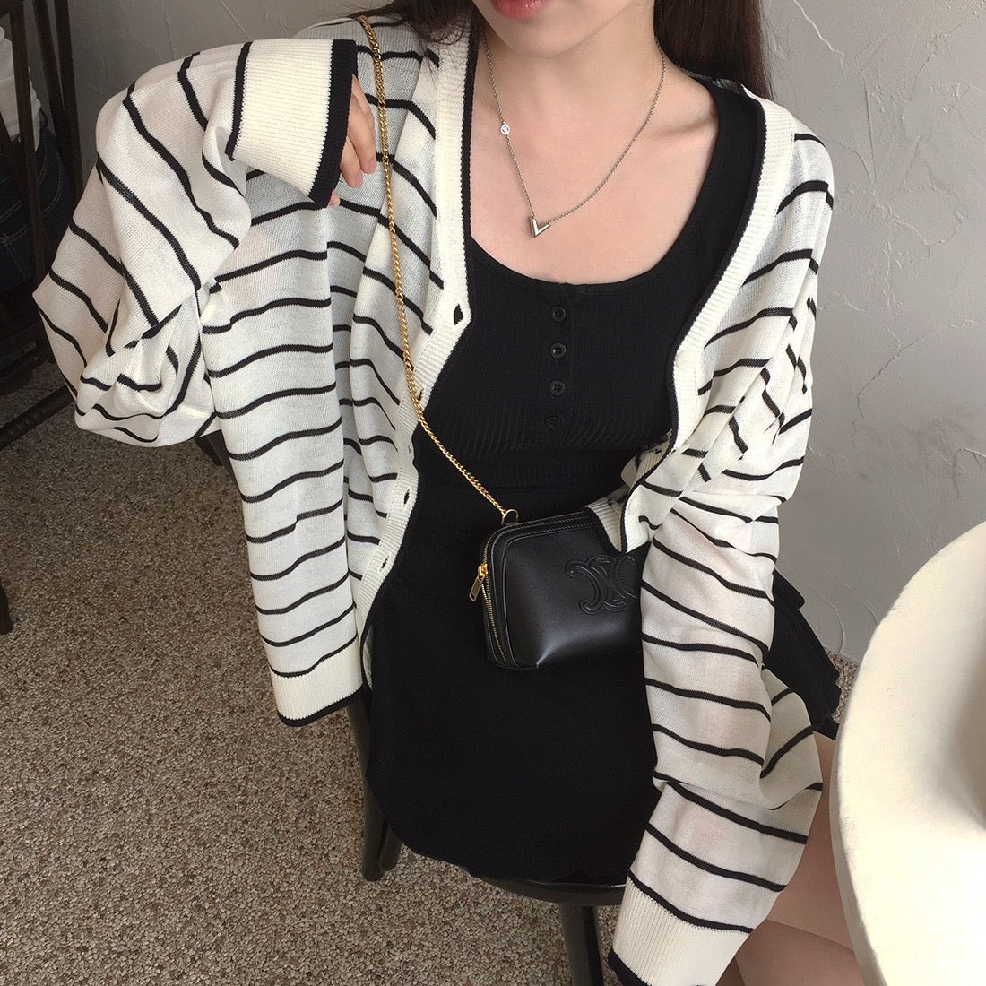 Preppy Style Striped Color-block Knitted Cardigan