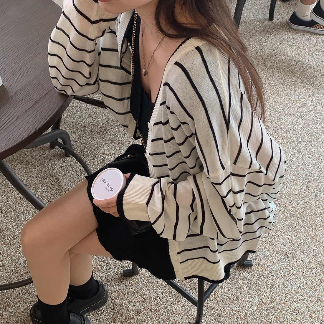 Preppy Style Striped Color-block Knitted Cardigan