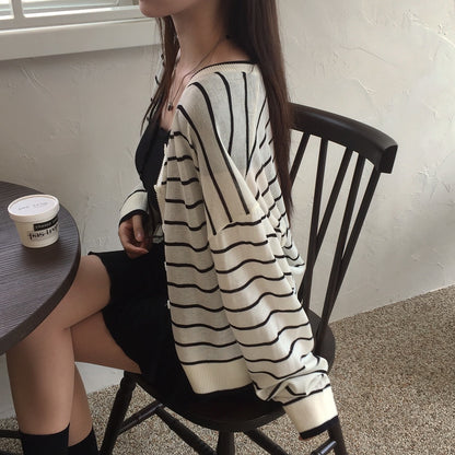 Preppy Style Striped Color-block Knitted Cardigan