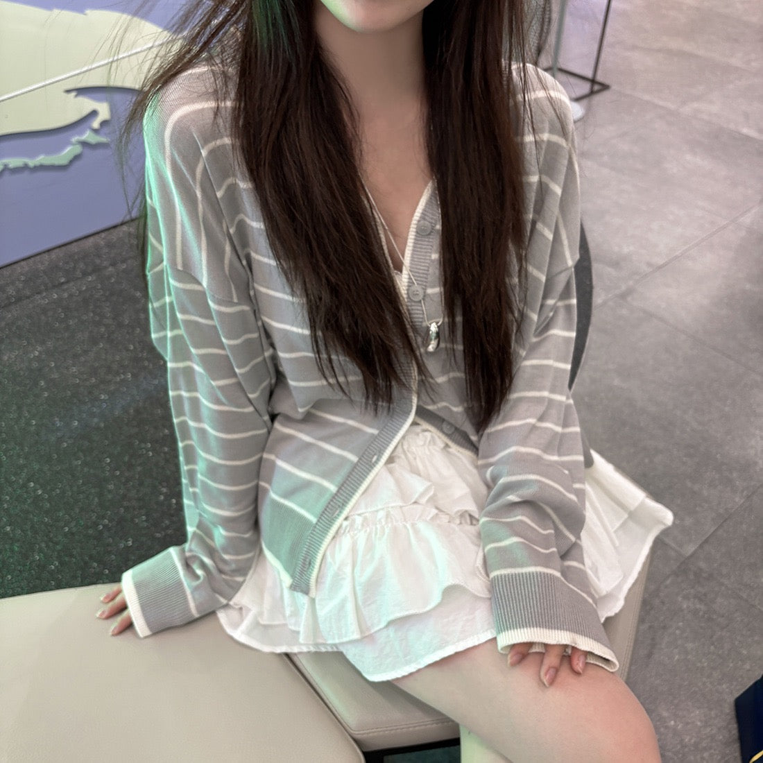 Preppy Style Striped Color-block Knitted Cardigan