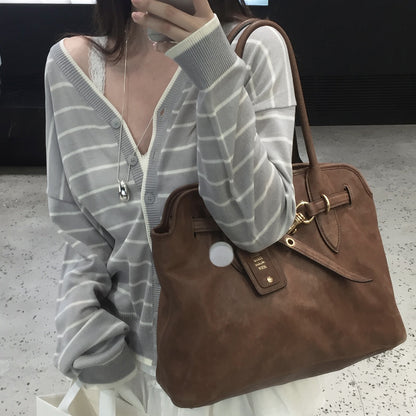 Preppy Style Striped Color-block Knitted Cardigan