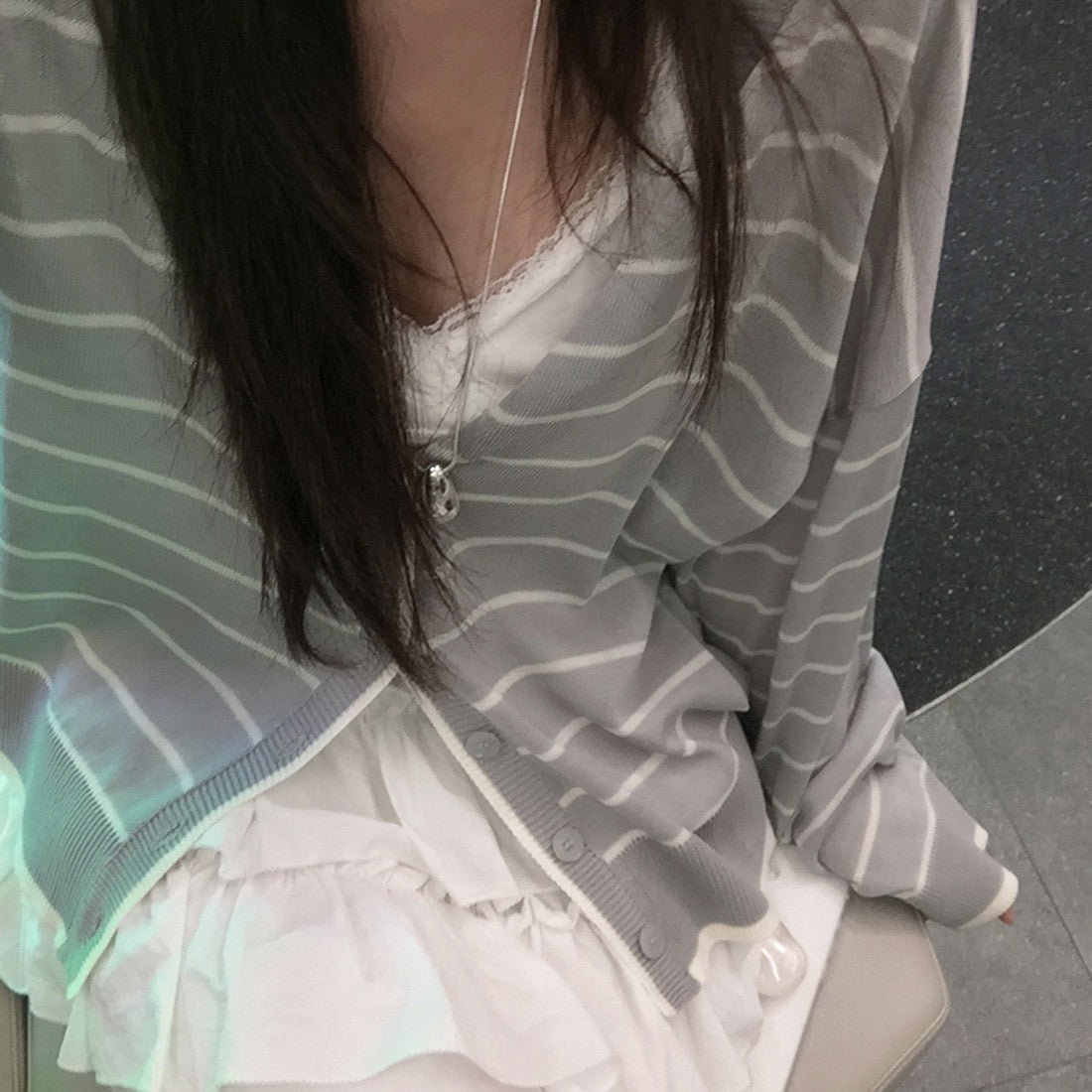 Preppy Style Striped Color-block Knitted Cardigan