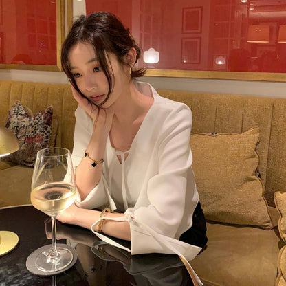 V領綁帶雪紡恤衫