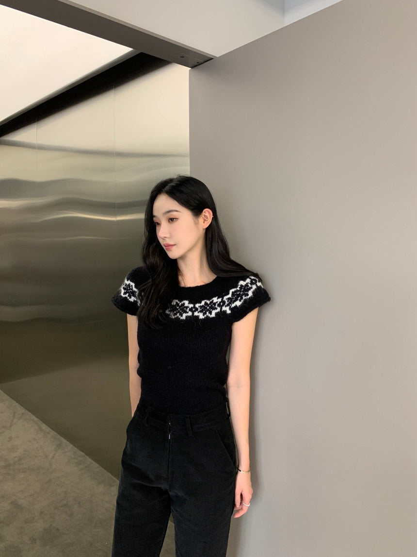 Vintage Jacquard Knit Short Sleeve