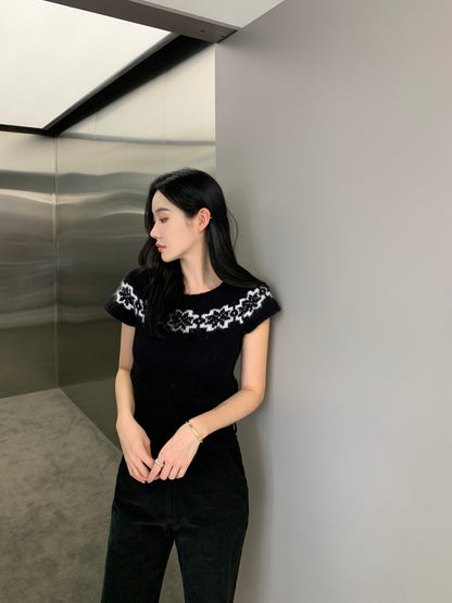 Vintage Jacquard Knit Short Sleeve