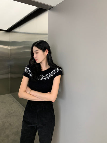 Vintage Jacquard Knit Short Sleeve