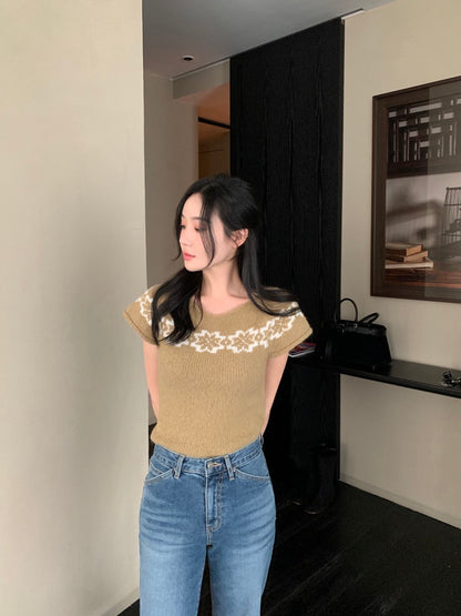 Vintage Jacquard Knit Short Sleeve