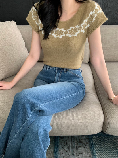 Vintage Jacquard Knit Short Sleeve