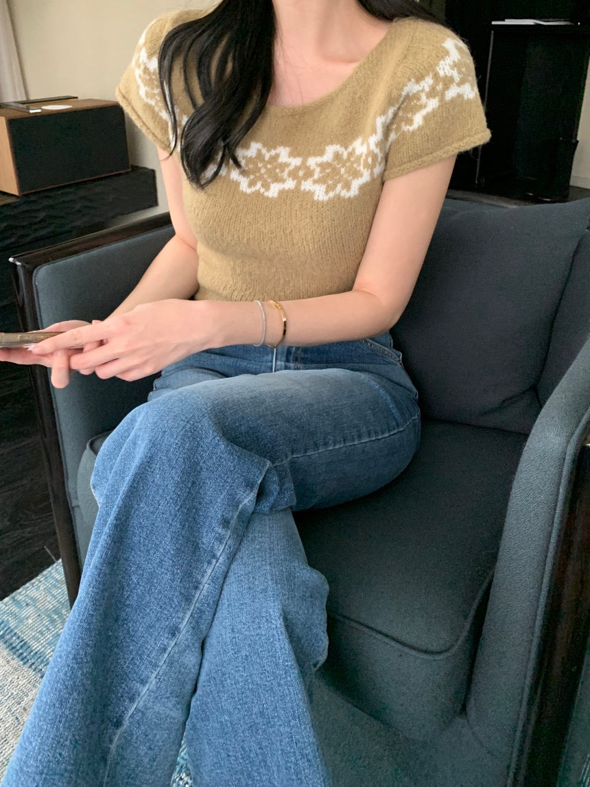 Vintage Jacquard Knit Short Sleeve