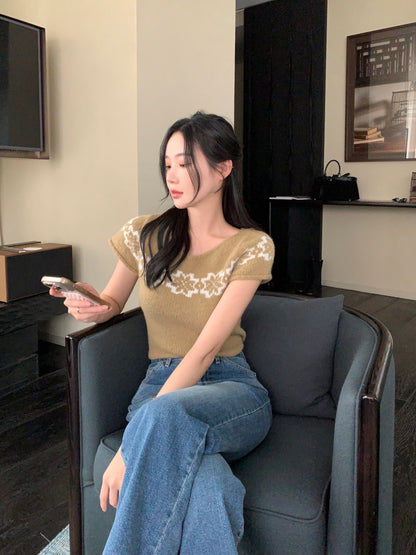 Vintage Jacquard Knit Short Sleeve