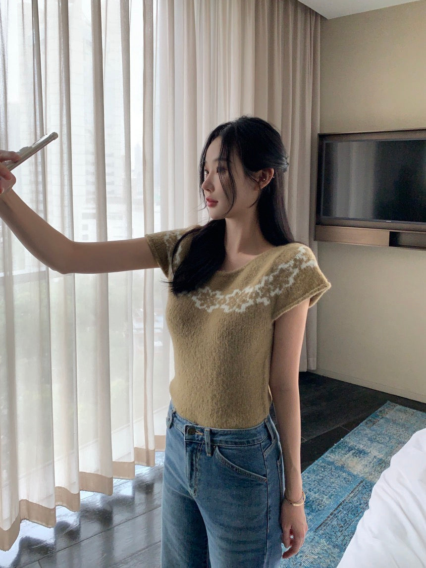 Vintage Jacquard Knit Short Sleeve