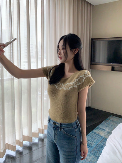 Vintage Jacquard Knit Short Sleeve