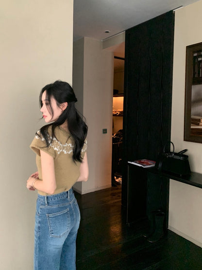 Vintage Jacquard Knit Short Sleeve