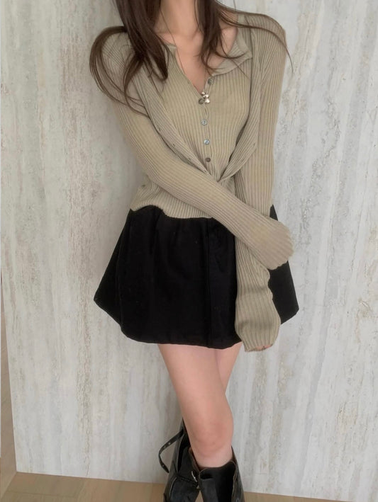 假兩件排扣長袖針織top