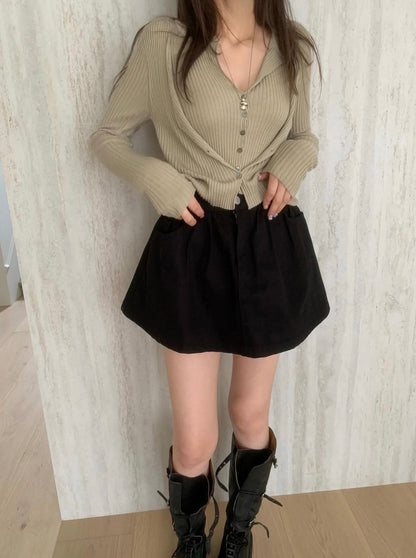 假兩件排扣長袖針織top