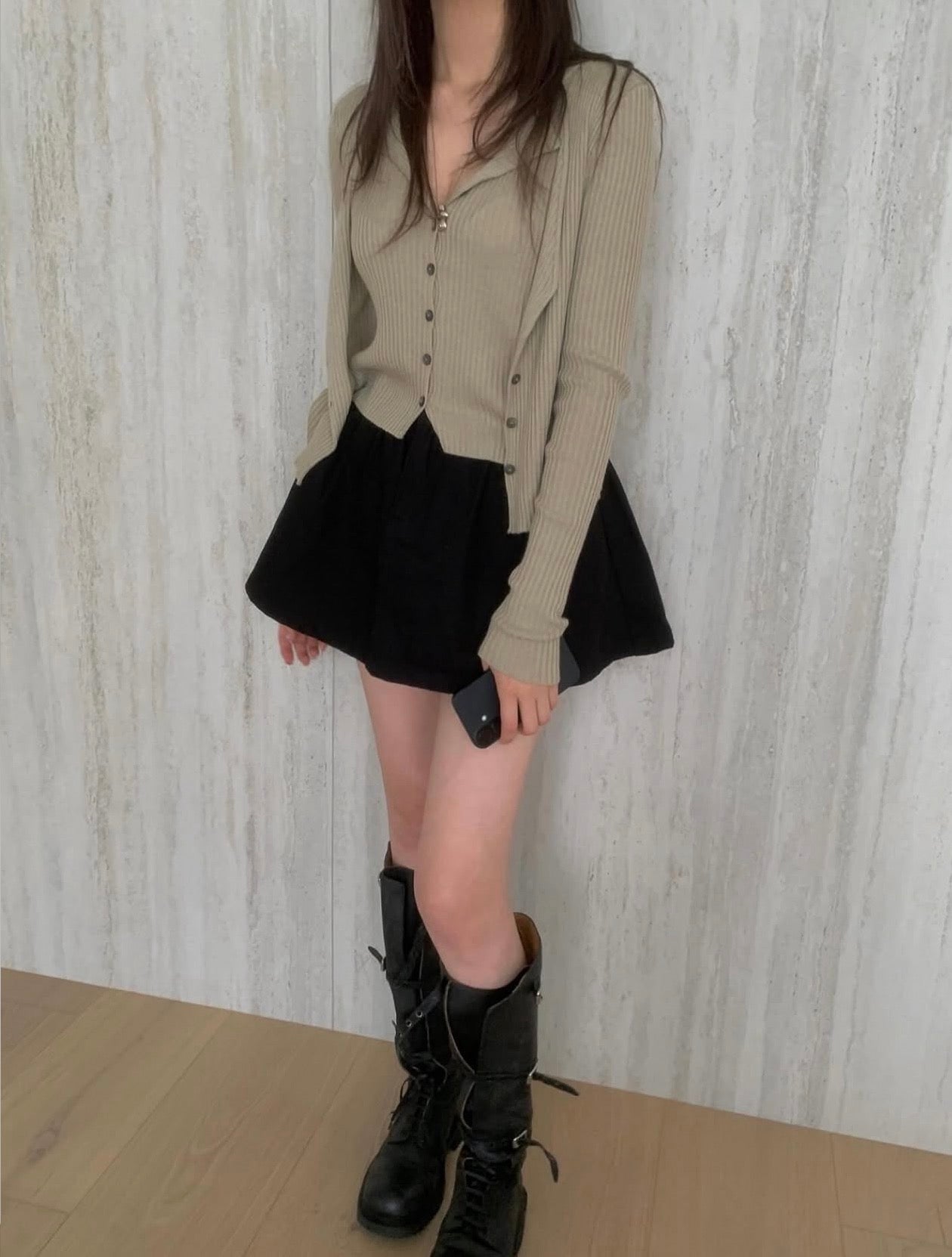 假兩件排扣長袖針織top