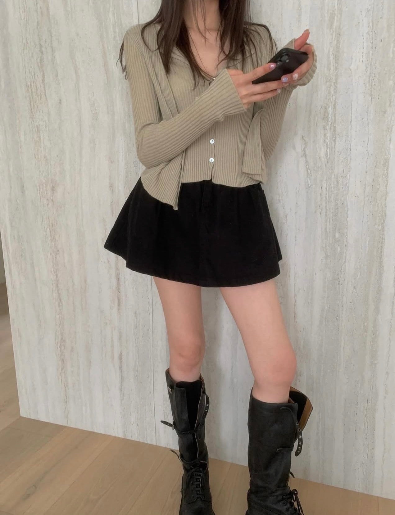 假兩件排扣長袖針織top