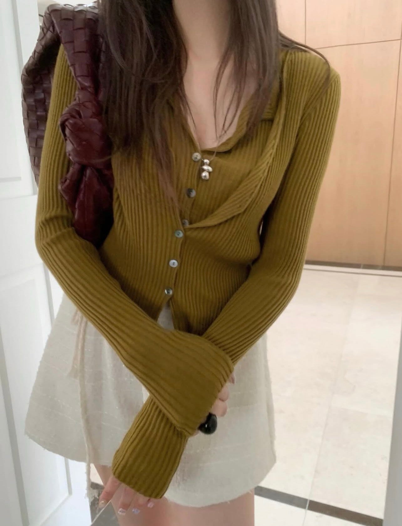 假兩件排扣長袖針織top