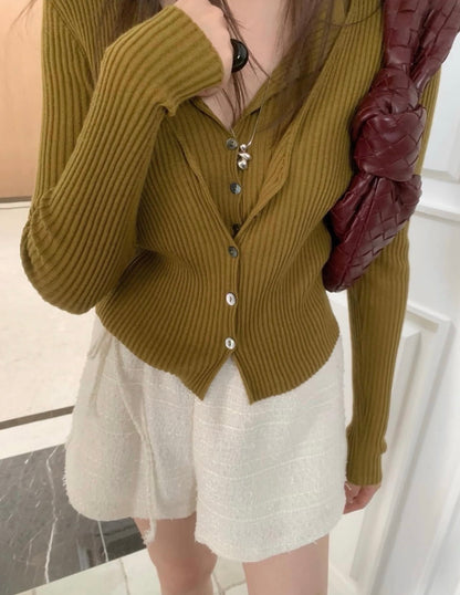 假兩件排扣長袖針織top