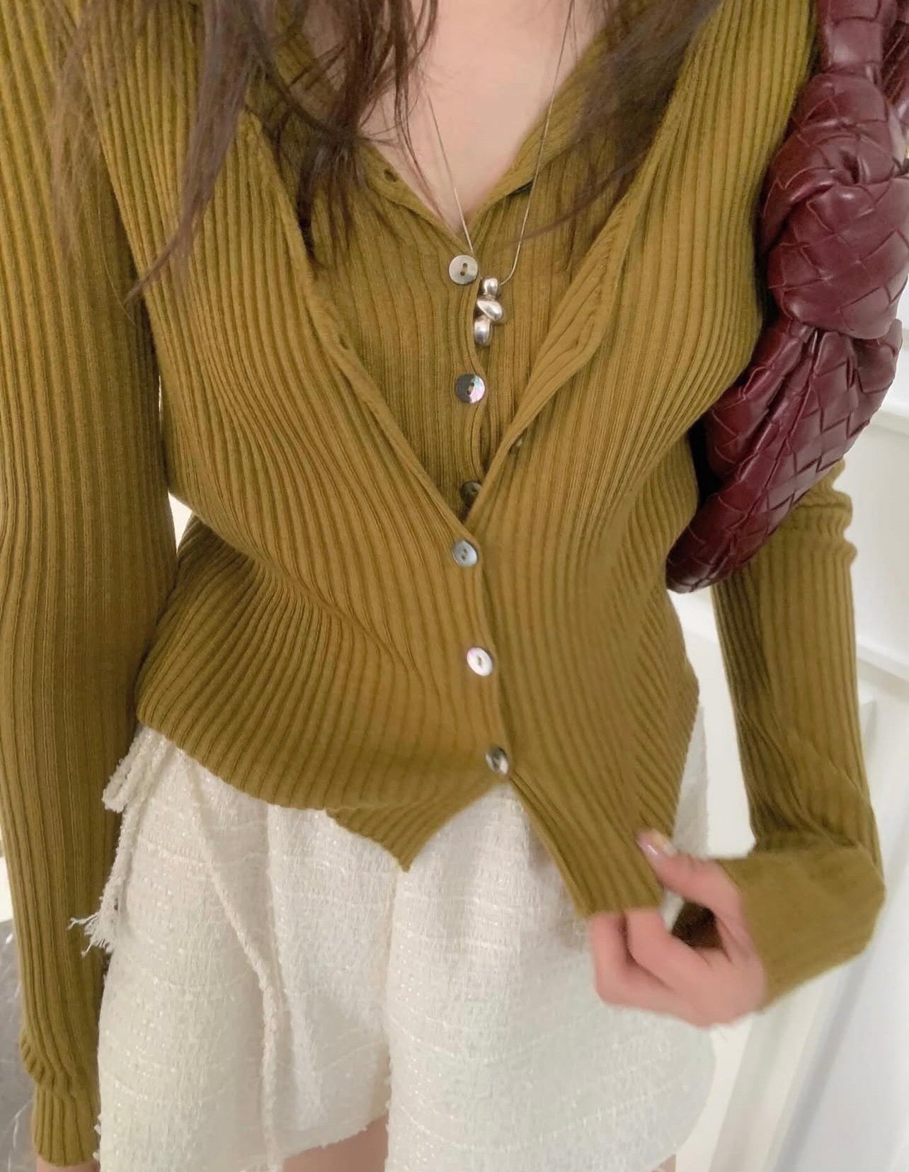 假兩件排扣長袖針織top