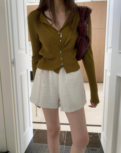 假兩件排扣長袖針織top