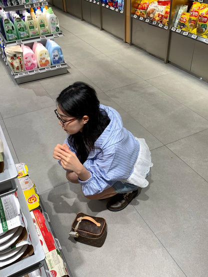 Striped Hooded Patchwork Lace Blouse