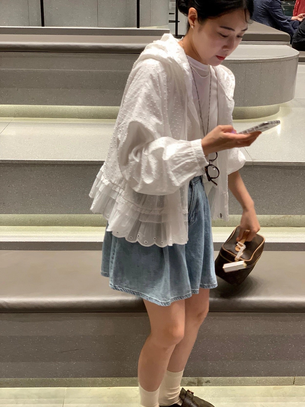 Striped Hooded Patchwork Lace Blouse