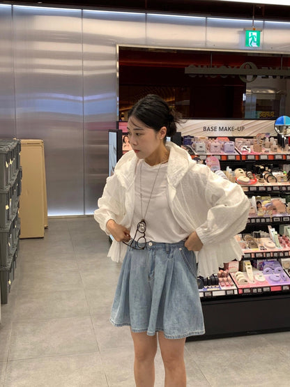 Striped Hooded Patchwork Lace Blouse