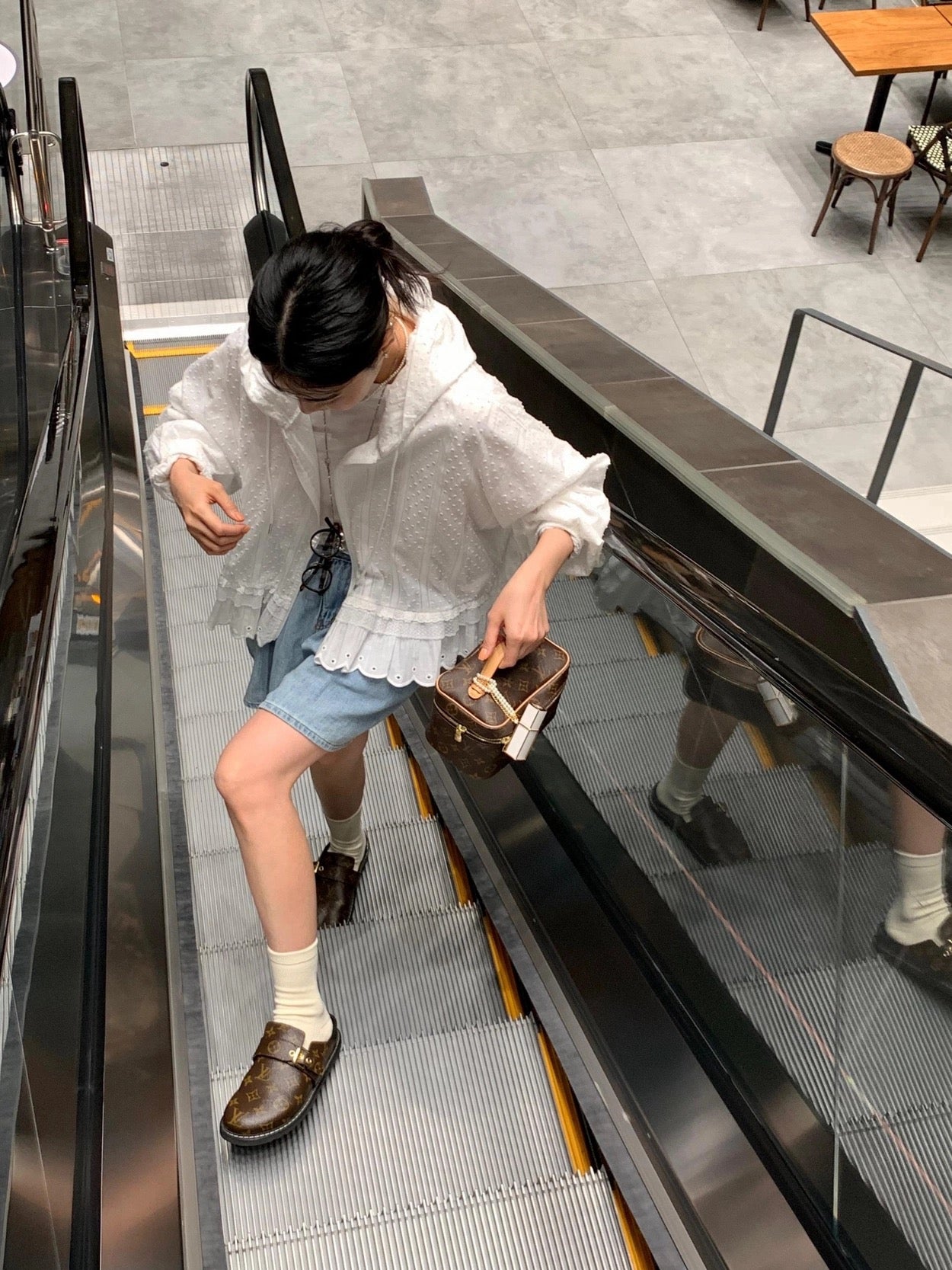 Striped Hooded Patchwork Lace Blouse