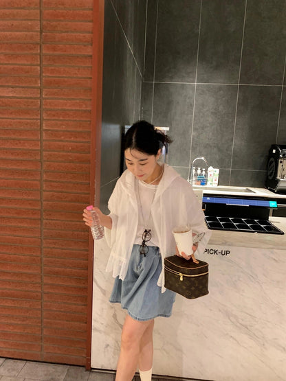 Striped Hooded Patchwork Lace Blouse