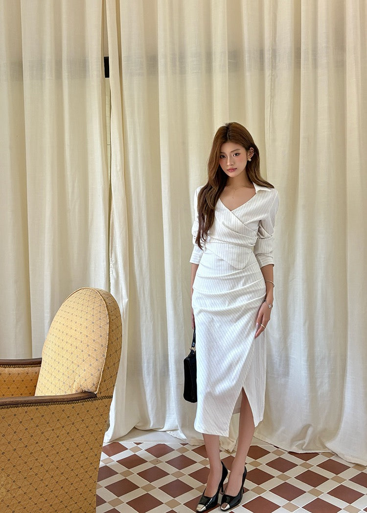 Elegant Striped Shirt Dress