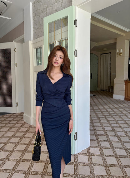 Elegant Striped Shirt Dress