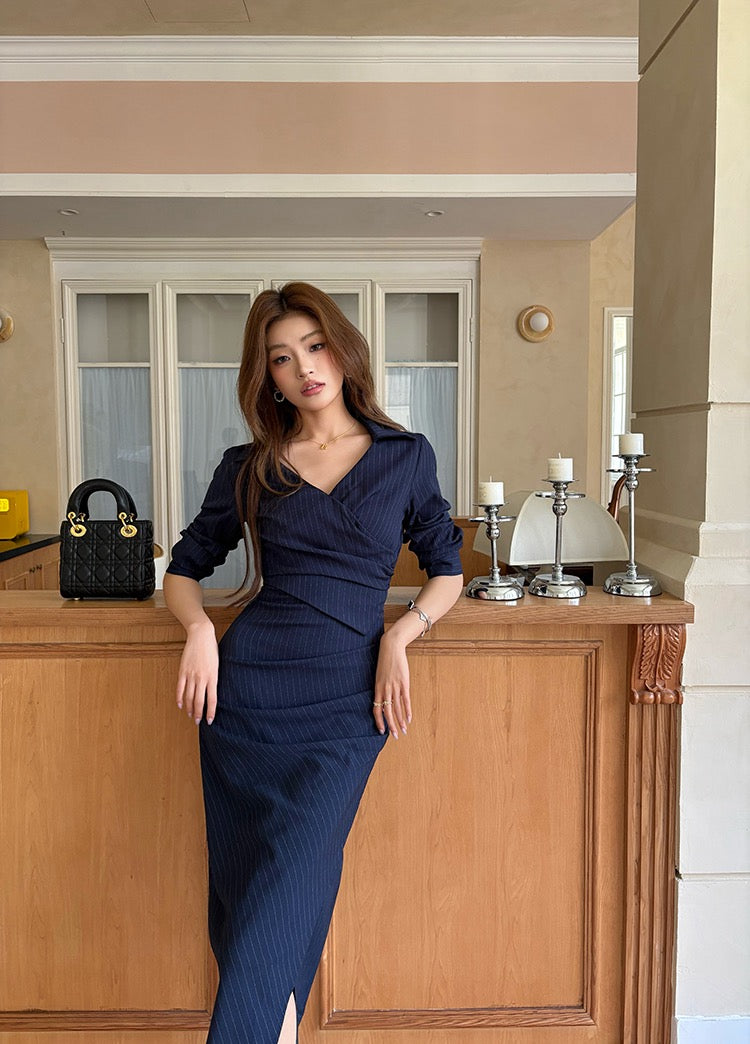 Elegant Striped Shirt Dress