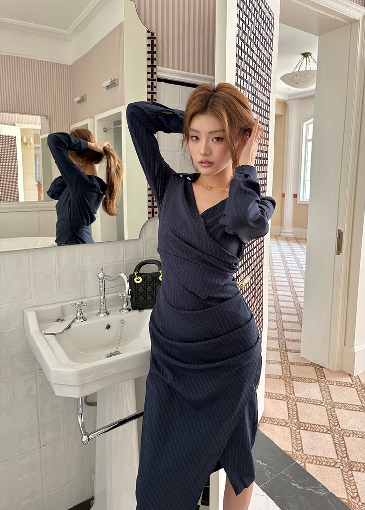 Elegant Striped Shirt Dress