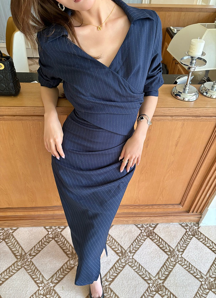 Elegant Striped Shirt Dress