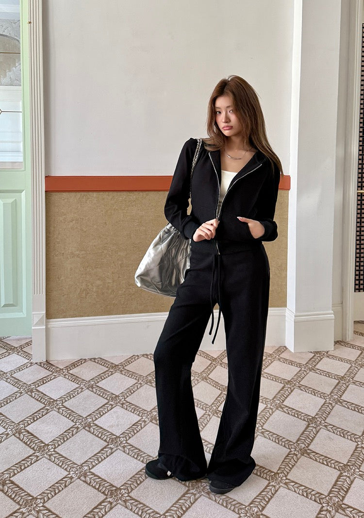 Casual Hoodie + Flared Wide-leg Pants Set