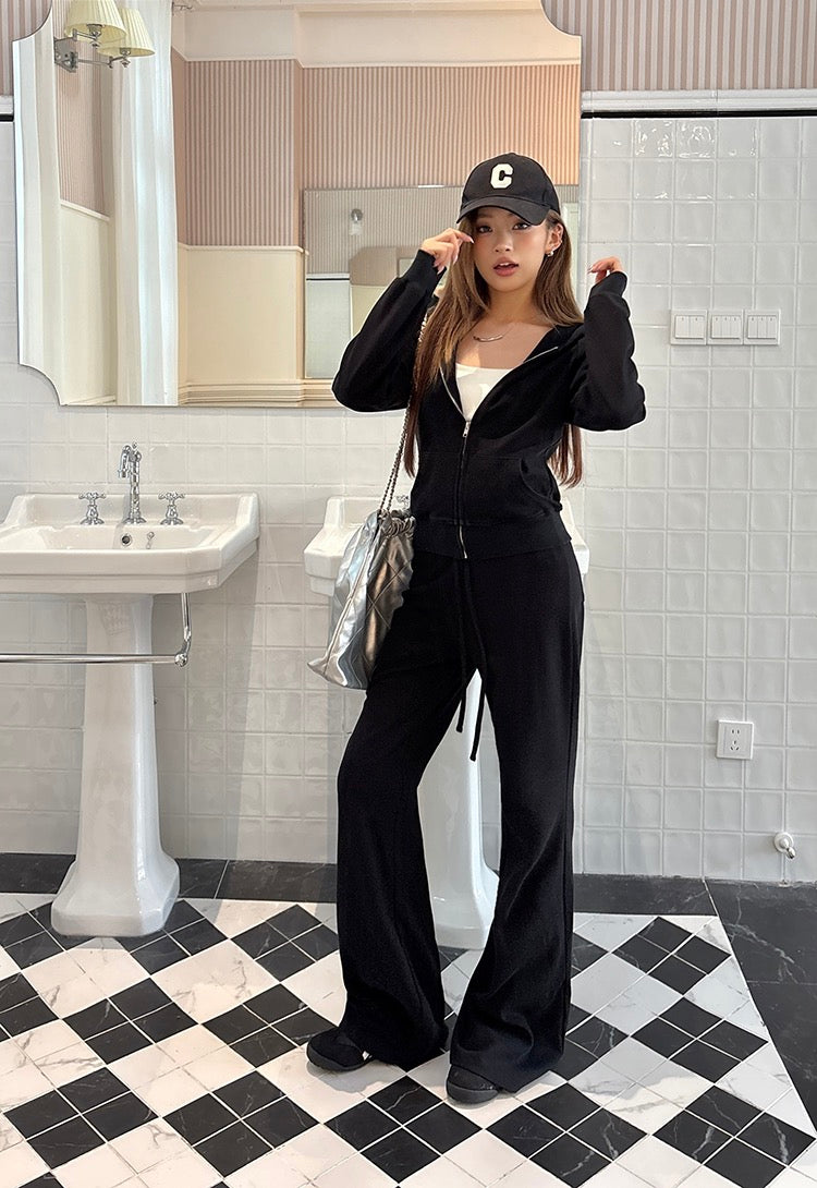 Casual Hoodie + Flared Wide-leg Pants Set